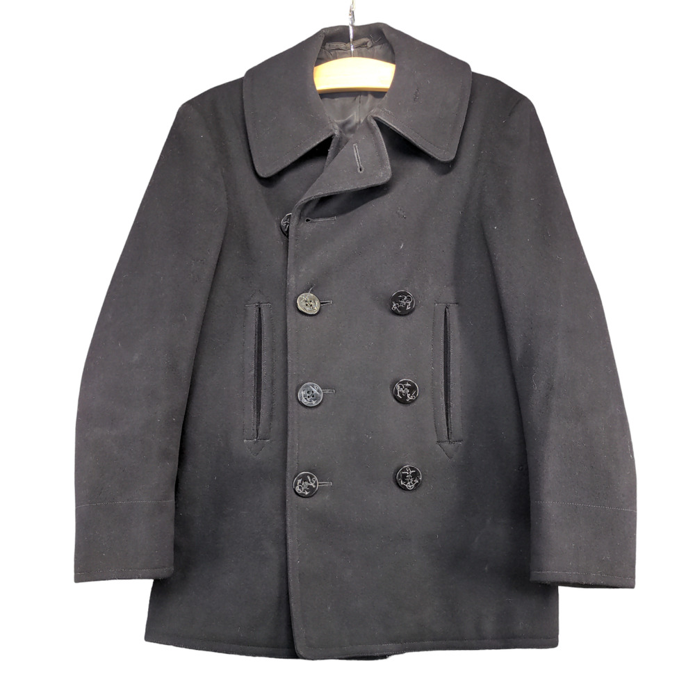Naval Clothing Factory Men's Double Breasted Pea Coat Black Actual 36x29 Vintage